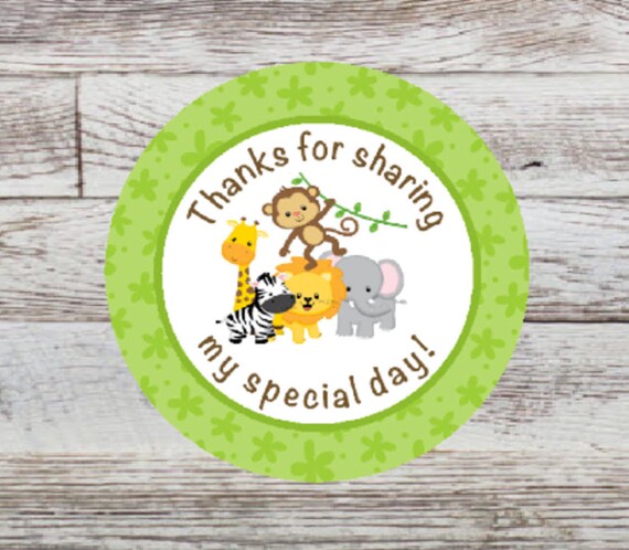 1 Sheet of 108 Jungle Party Animals Labels Fit Hershey/’s Kisses Safari Zoo Animal Birthday Party or Baby Shower Round Candy Sticker Favors
