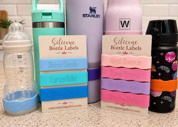 Silicone Water Bottle Labels, Waterproof Straight Bands, Labels for Baby Bottles, Cups, Tumblers, Thermos, Reusable Name Label, Gift, School