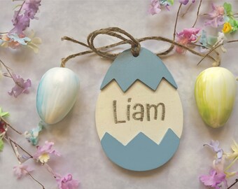 Easter Basket Tag, Personalized Custom Egg Engraved Charm, Boy's Basket Tag | Pastel Holiday or Spring Decor