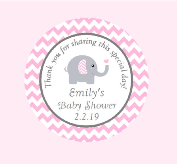 Pink Grey Gray Elephant Chevron Labels Custom Thank You Stickers for Party Favors Baby Shower Personalized Round Party Favor Stickers