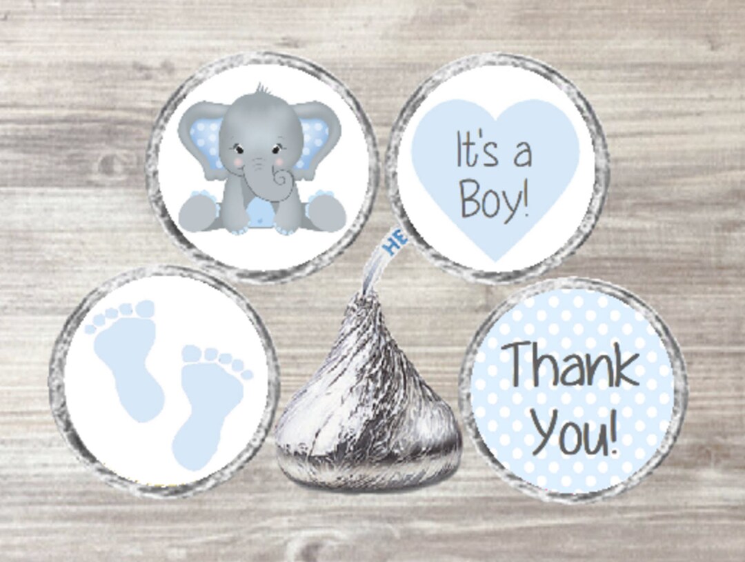Printed Baby Boy Blue Elephant Candy Kiss® Stickers It's a Boy