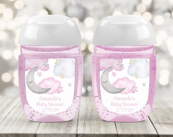 Printed Moon and Stars Pink Baby Shower Twinkle Little Star Labels for Bath and Body Works® PocketBac Labels Sweet Dreams Favors