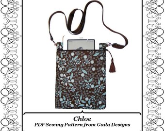 PDF Sewing Pattern iPad Mini Kindle Fire 7" Tablets Nook eReader case cover, padded with zipper, shoulder strap, fully lined "Chloe"