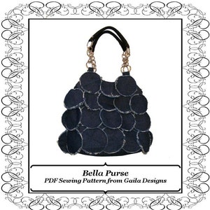 Paillette Denim Purse PDF Sewing Pattern with zipper, shoulder straps, lined Bella image 1
