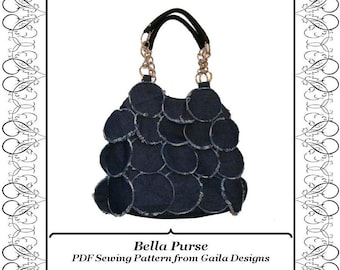 Paillette Denim Purse PDF Sewing Pattern with zipper, shoulder straps, lined "Bella"