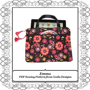iPad 1, 2, 3or 4, iPad Air 1,2, iPad Pro 9.7&quot; case cover PDF sewing pattern tablet Kindle HD 10&quot; padded handles zipper pocket &quot;Emma&quot;