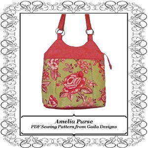 Pieced Fabric Purse PDF Sewing Pattern with zipper, shoulder straps, lined Amelia image 1