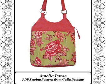 Pieced Fabric Purse PDF Sewing Pattern with zipper, shoulder straps, lined "Amelia"