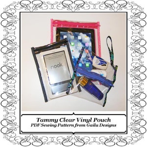 PDF Sewing Pattern Tammy Clear Vinyl Pouch, iPad, iPad Mini, tablets, Kindle, Nook, Travel Quart, custom sizing image 1