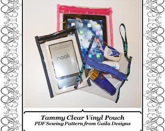 PDF Sewing Pattern; Tammy Clear Vinyl Pouch, iPad, iPad Mini, tablets, Kindle, Nook, Travel Quart, custom sizing