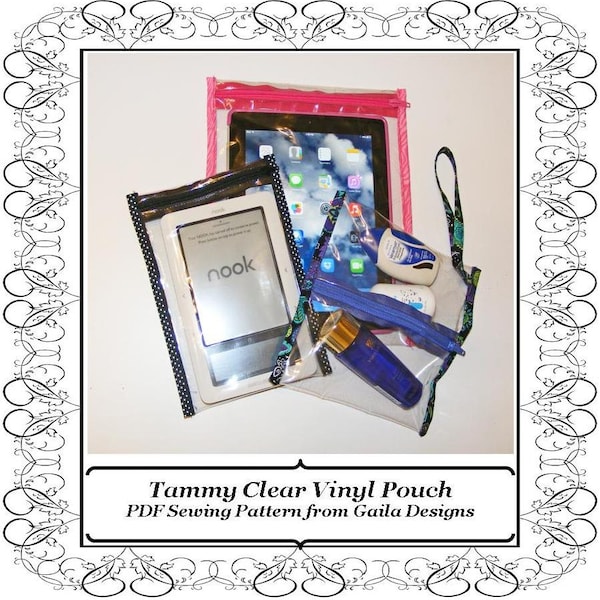 PDF Sewing Pattern; Tammy Clear Vinyl Pouch, iPad, iPad Mini, tablets, Kindle, Nook, Travel Quart, custom sizing