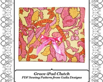 iPad 1, 2, 3or 4 iPad Air1,2, iPad Pro 9.7, case cover flap and closure variations PDF sewing pattern tablet Kindle HD padded  "Grace"