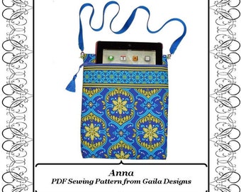 PDF Sewing Pattern iPad 1 2 3 4, Air 1,2, iPad Pro 9.7", tablet, Kindle Fire HD 8.9" cover with zipper, lined, padded, shoulder strap "Anna"