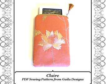 PDF Sewing Pattern iPad Mini, Kindle Fire, Nook, Nook color, Sony, Kobo case cover with zipper, padding, fully lined "Claire"