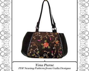 PDF Sewing Pattern Tina Purse, large pieced fabric bag with two handles or shoulder strap, three variations.