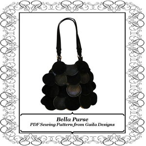 Paillette Faux Leather/Suede Purse PDF Sewing Pattern with zipper, shoulder straps, lined &quot;Bella&quot;