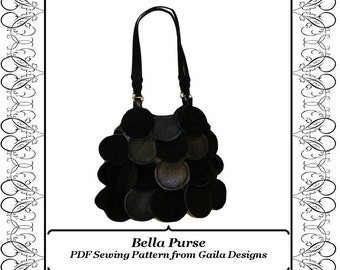 Paillette Faux Leather/Suede Purse PDF Sewing Pattern with zipper, shoulder straps, lined "Bella"