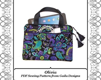 iPad Mini case cover PDF sewing pattern Kindle Fire HD 7" display tablet sleeve with handles padded fully lined zipper "Olivia"