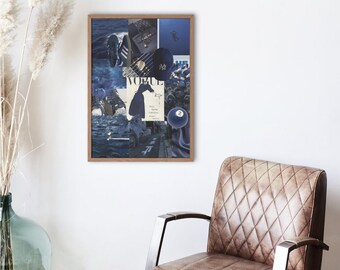 Navy Blue Vintage Collage Art Prints - Set of 5 (PNG Downloads)