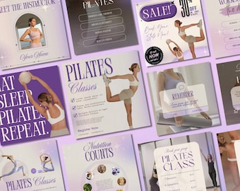 Pilates Instagram Posts | Pilates Social Media Templates | Canva Editable