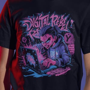 Camiseta Digital Rebel Gamer / Camiseta Hacker Gamer / Camiseta Cyberpunk Gaming / Regalo para Coding Gamer / Camiseta Neon Streetwear Tech / Camiseta para Programador