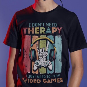 セラピーなんていらない。ただビデオゲームをしたいだけ。Tシャツ | 面白いゲーマースケルトンヘッドホンTシャツ | 彼や彼女へのレトロゲームギフト
