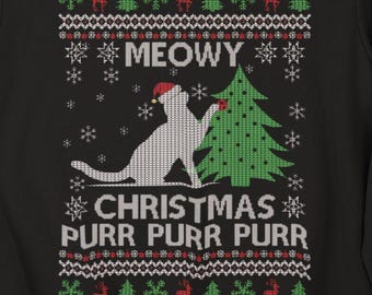 Ugly Christmas Sweater Sweatshirt, Meowy Christmas Dog and Cat Pullover, Funny Pet Lover Holiday Jumper, Quirky Holiday Gift, Seasonal Gift