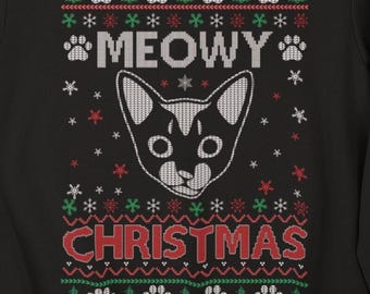 Ugly Christmas Sweater Sweatshirt, Cat Meowy Christmas Holiday Pullover, Funny Pet Lover Xmas Jumper, Xmas Party Sweater, Funny Holiday Gift
