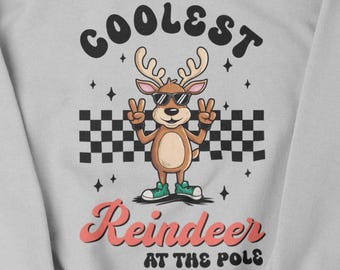 Coolest Reindeer at the Pole Christmas Sweatshirt | Funny Holiday Sweater for Men & Women | Retro Rudolph Shirt | Cozy Christmas Gift