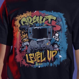 Level Up Gaming T-Shirt | Retro Gamer Tee | Vintage Console Controller Graphic Shirt | Arcade Style Gamer Gift | Video Game Shirt