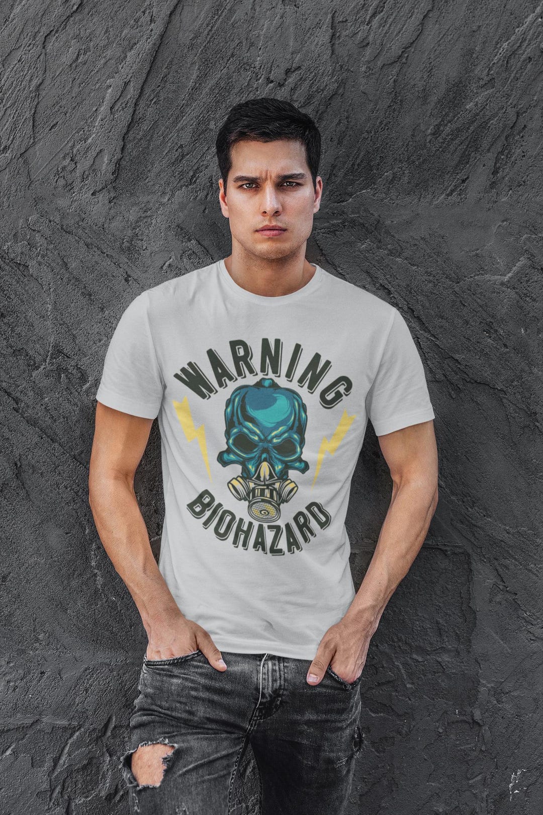 Warning Biohazard Skull T-shirt | Gas Mask Graphic Tee | Toxic