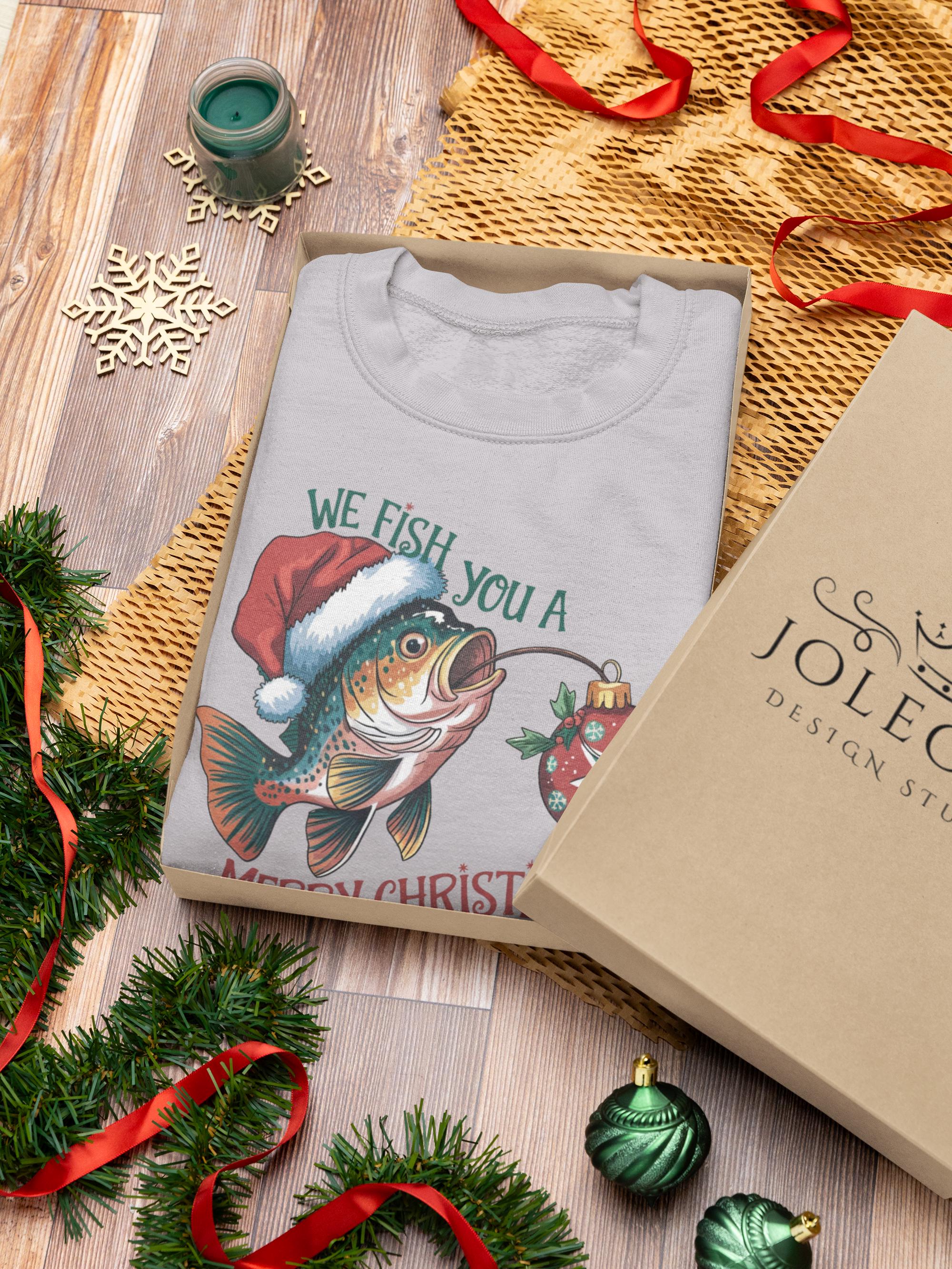 Merry Fishmas Divertente Natale Pesca Bambini Felpa Maglione