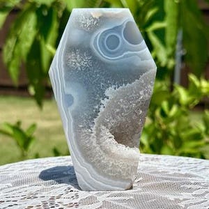 Banded Agate with moss agate in Coffin Shape from Brazil