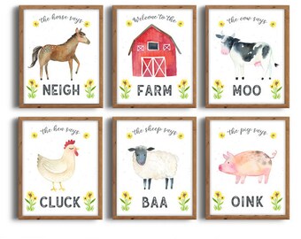 Farm Animals Nursery Prints, Barnyard Animals Wall Art, 8x10 Nursery Printables for Instant Download