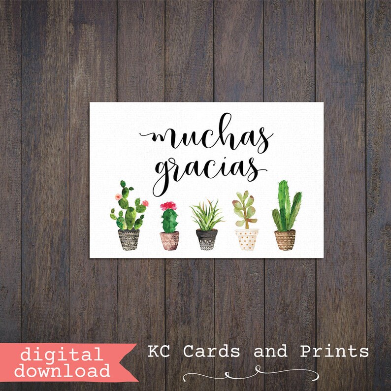 Cactus Muchas Gracias Card 5x7 and 4x6 Printable Cactus | Etsy