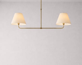 Antique Patina Brass Chandelier | Mid Century Sputnik Linen Shade Light Fixture