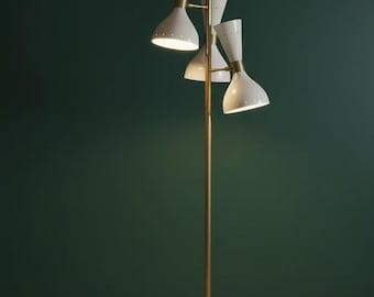 Mid-Century Modern Brass Floor Lamp: Triple Cone Shade Standing Lamp