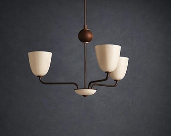 1950s Brass Chandelier | Mid-Century Modern 3-Arm Ceiling Fixture