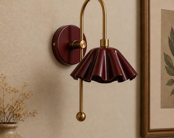Handcrafted Brass Scalloped Wall Sconce , Mid-Century Modern Light