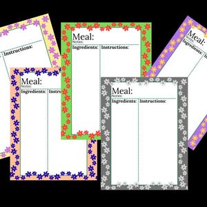 5 Pack Recipe Cards Instant Download Printable Recipe Cards PDF