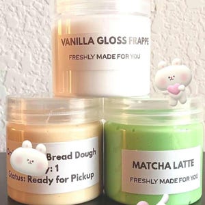 matcha latte cold foam , vanilla Frappe, bread dough slime pick any - 4oz