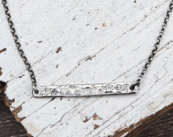 Substrate Bar necklace in Sterling Silver. Beach texture Marine biology Silversmith metalwork boho jewelry Handmade.