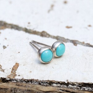 5mm Turquoise Tiny Button Post Earrings. Turquoise and Sterling Silver Bezel Set Stud Earrings. image 1