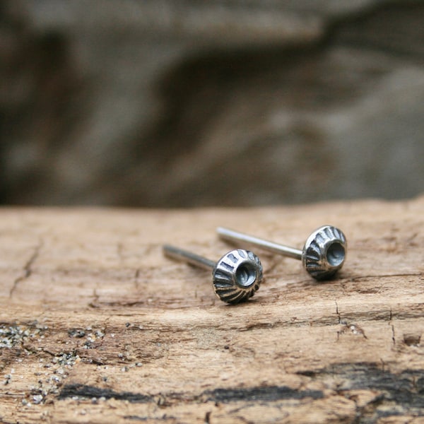 Tiny Barnacle Post earrings in Sterling Silver. Stud earrings. Barnacle Collection Silversmith metalwork boho. Handmade.