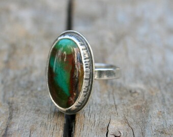 Size 5 Turquoise Everyday Ring. Teal Green American turquoise. Sterling Silver and Gemstone jewelry. Silversmith handmade metalwork