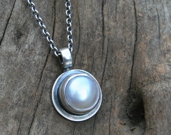 Freshwater Pearl Drop Necklace Handmade in Fine Silver and Sterling Silver, Made to Order. June birthstone necklace