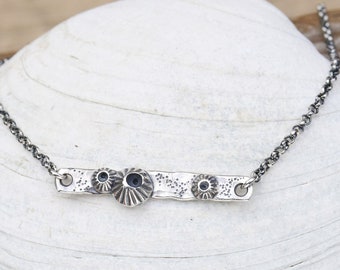 Barnacle Bar necklace in Sterling Silver. Beach texture Marine biology Silversmith metalwork boho jewelry Handmade.