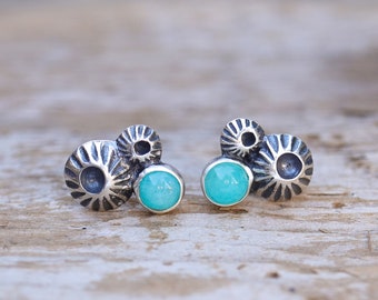 Amazonite and Double Barnacle Post earrings in Sterling Silver. Stud earrings. Barnacle Collection Silversmith metalwork boho. Handmade.