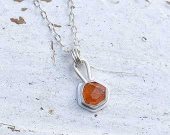 Orange Spessartine Garnet and Sterling Silver Necklace. Raw Natural gemstone Layering. Silversmith handmade metalwork