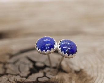 6mm Lapis Tiny Button Post Earrings. Lapis Lazuli and Sterling Silver Bezel Set Stud Earrings. Everyday jewelry, gemstone jewelry